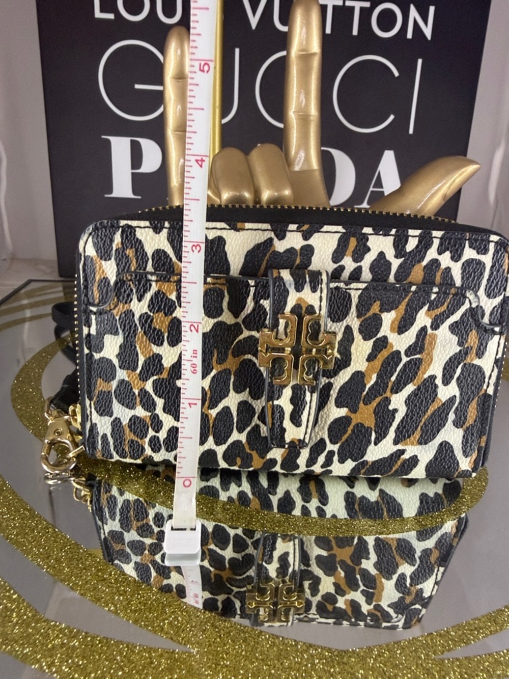Tory Burch Leopard Print Wrislet Wallet in Black, White & Brown - Picture 3 of 6